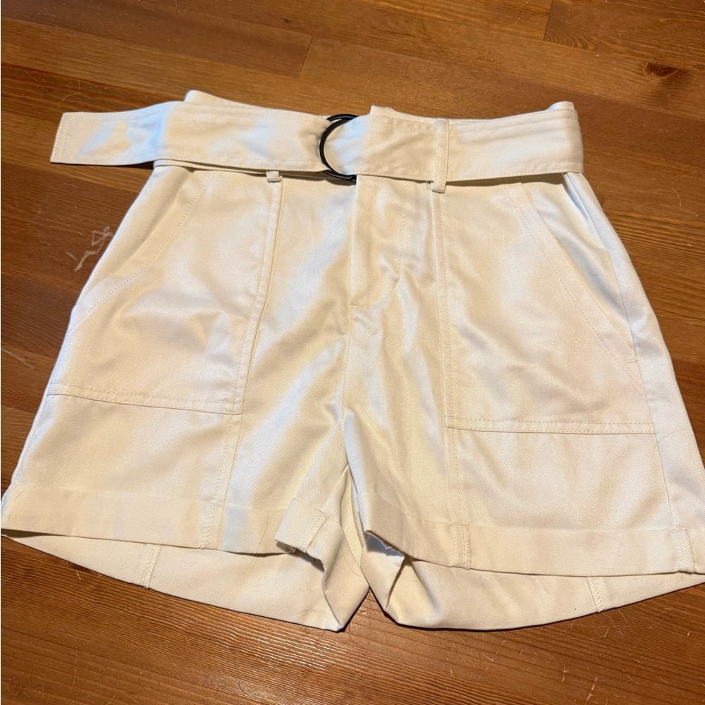 Women's Cream Belted Shorts